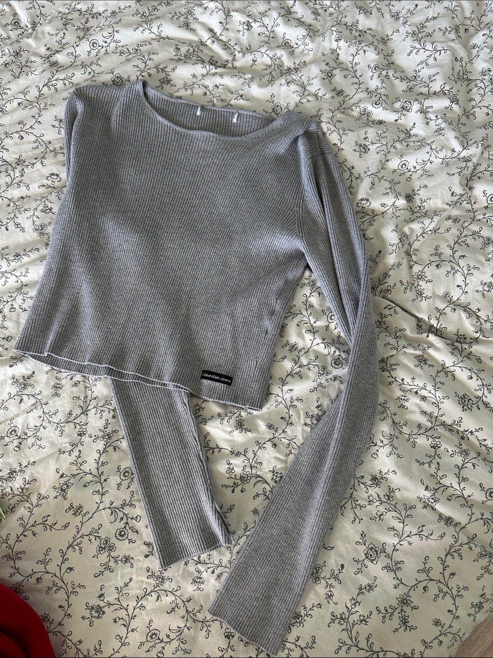 Calvin Klein Jeans Gray Ribbed Long Sleeve Crop Top